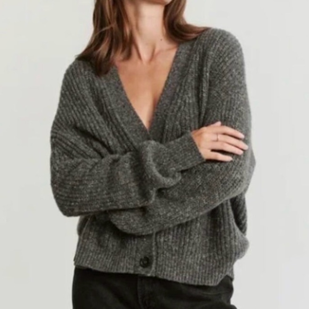 Jenni Kayne Charcoal cashmere and wool cropped cocoon cardigan